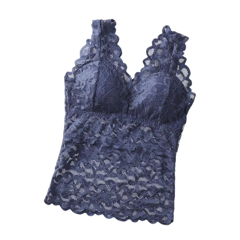 Sexy Lace Stitching Tank Top – Women's See-Through Padded Vest with Beauty Back Design