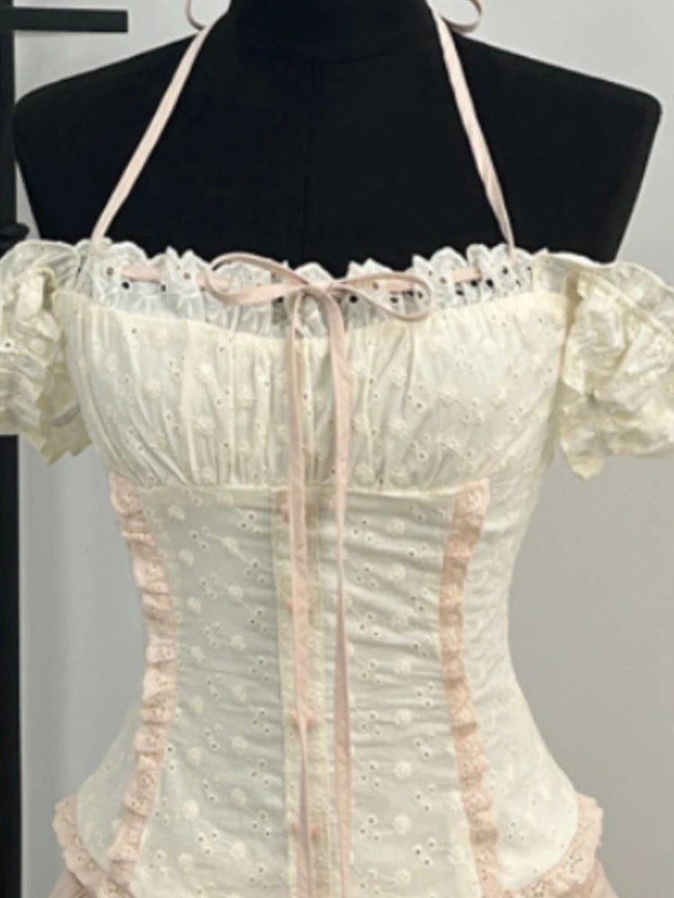 Kawaii Vintage Lace-Up 2-Piece Set – Women's Y2K Princess Mini Skirt Suit for Summer 2024