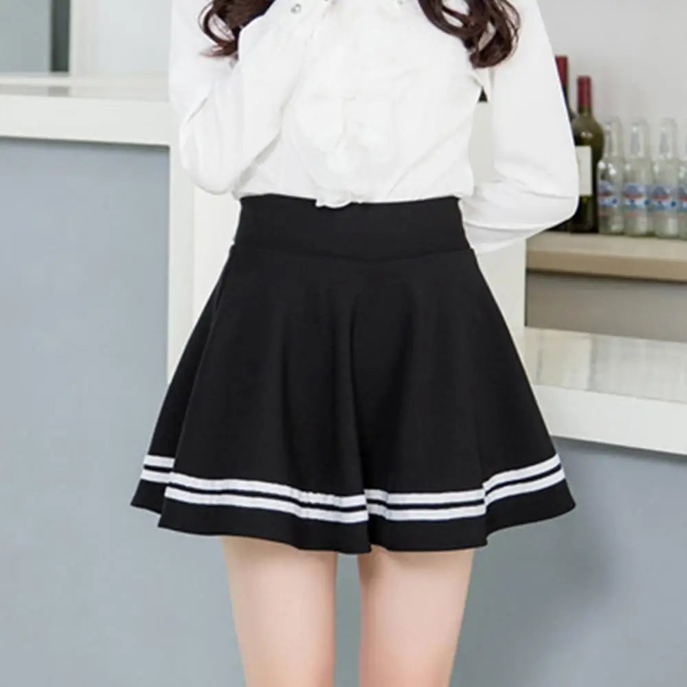 High-Waist Pleated Mini School Skirt