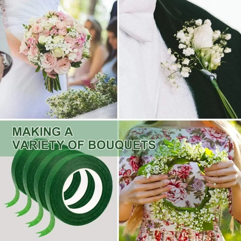 Green Floral Tape – Self-Adhesive Bouquet Wrapping Tape for DIY Flowers & Wedding Decor 10/1 Rolls