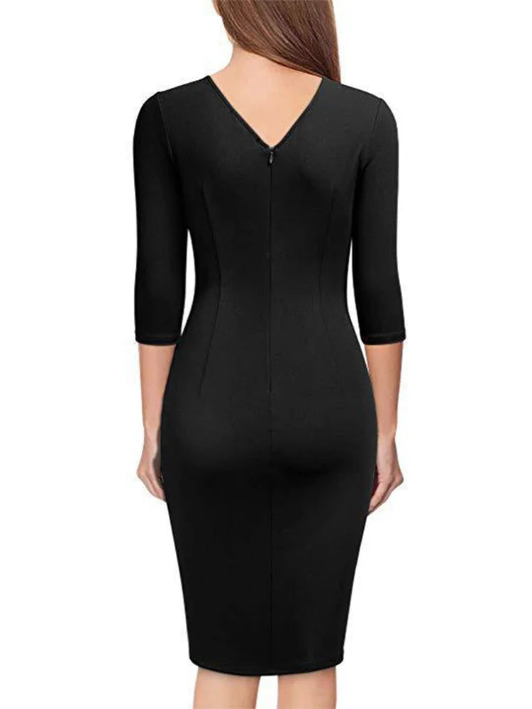 Women’s V-Neck Pleated Bodycon Dress