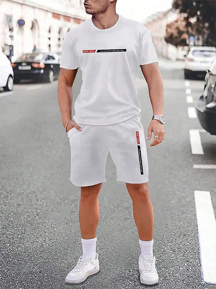 Men’s Urban Street Crew Neck Short Sleeve Set — Casual Top & Shorts
