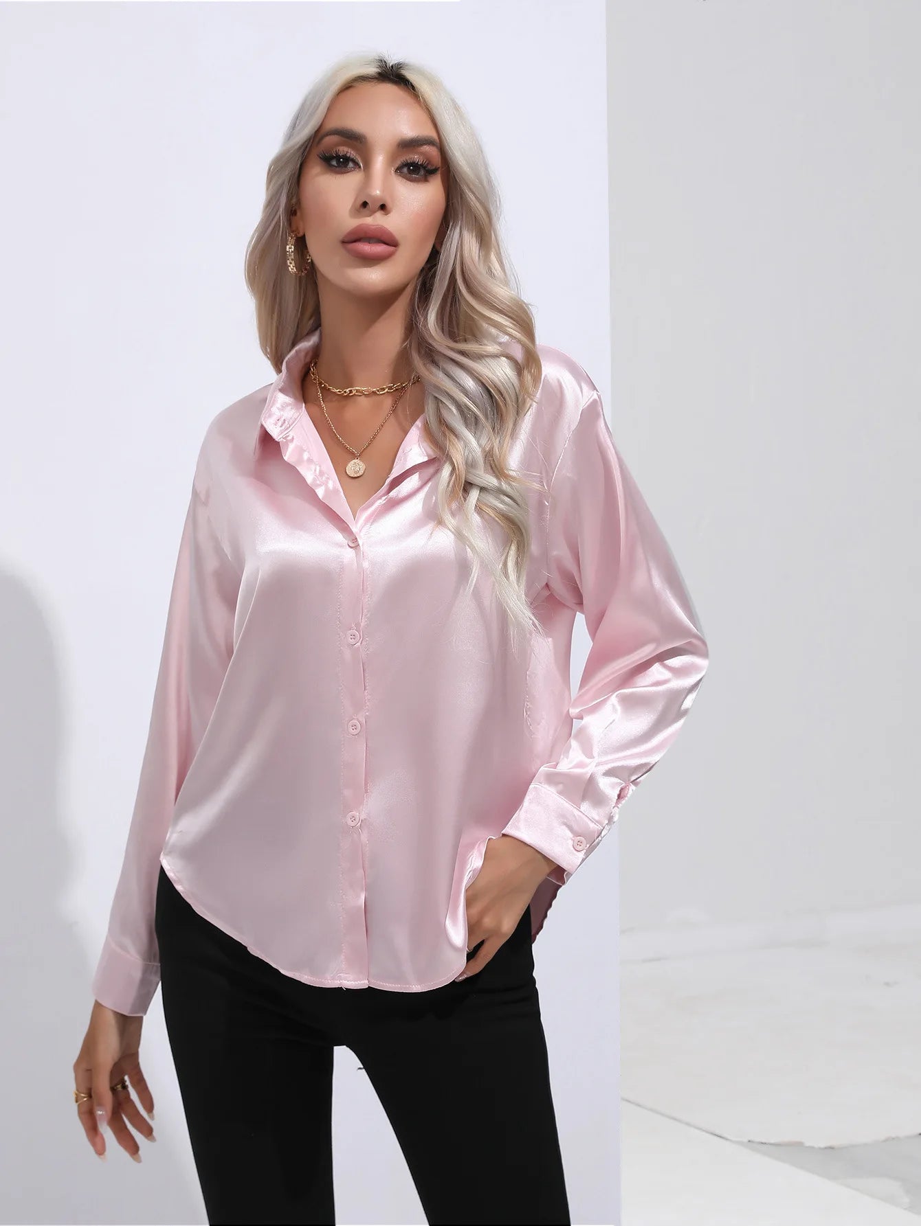 SatinGrace Button Blouse