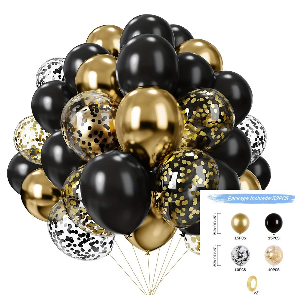 16pcs Black Metallic Sequin Balloons – Party Balloons for Birthday, Wedding & Graduation Decor