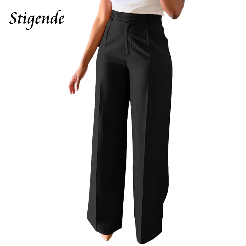 Wide-Leg Straight Dress Pants – Women's Loose Fit Mid-Waist Trousers for Office & Business Casual Wear