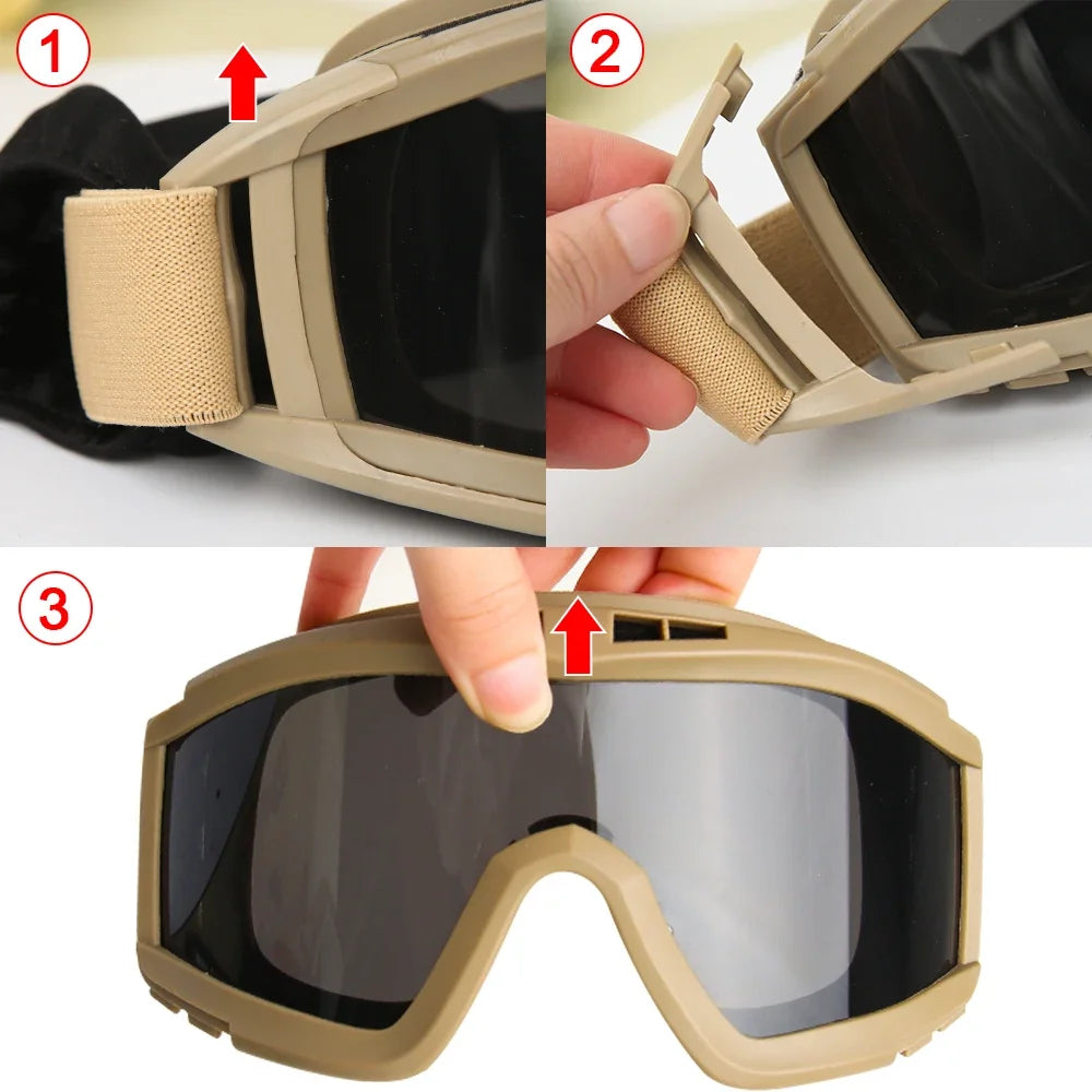 Military Tactical Goggles with Multiple Lenses - Adjustable Outdoor Eyewear