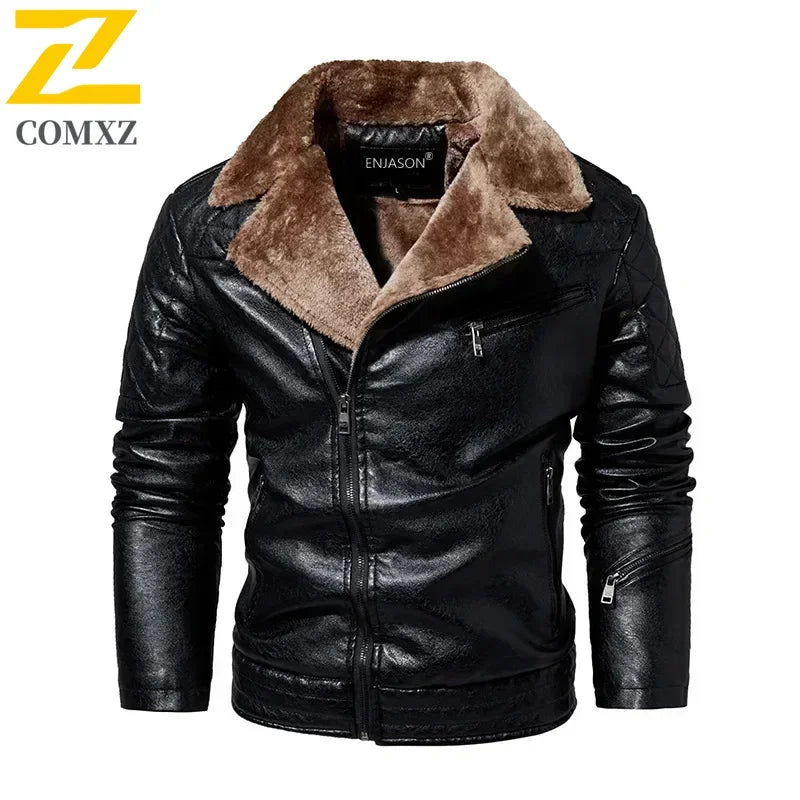 “Men’s Winter PU Leather Fur-Collar Jacket”