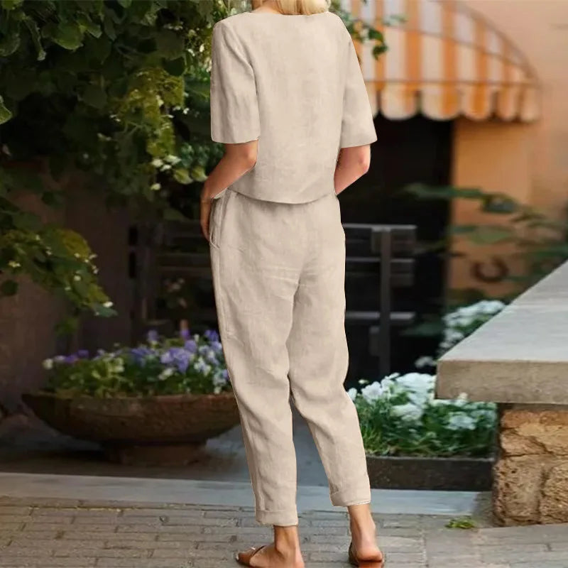 Linen Summer Two-Piece Set – Pullover & Pants