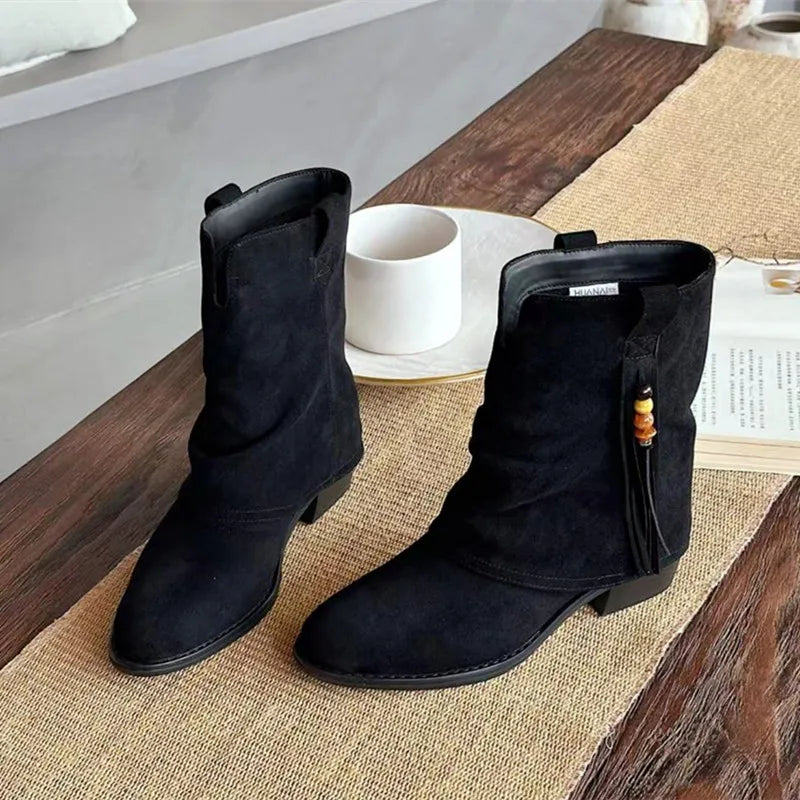 Chic Suede Tassel Ankle Boots