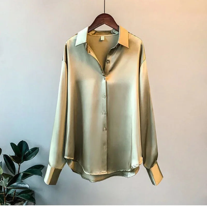 Autumn 2022 Womens Clothing Silk Shirt Vintage Blouse Women Sheer Top Women Long Sleeve Dress Shirt Plus Size Women Overshirt