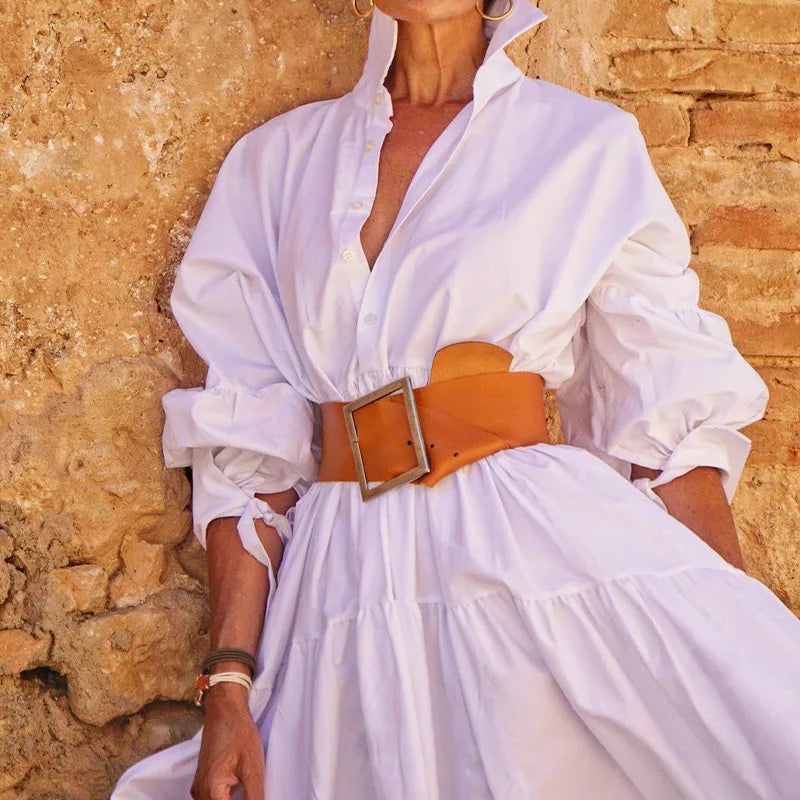 Women’s Lace-Up Lapel Midi Dress