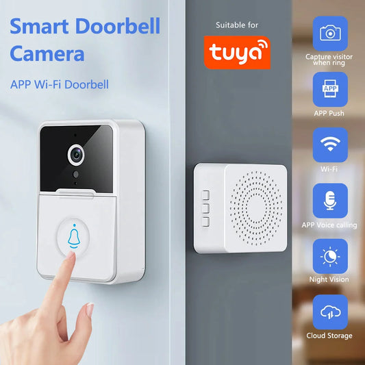 Tuya Smart Wireless Video Doorbell – Rechargeable Battery, HD Camera, PIR Motion Detection