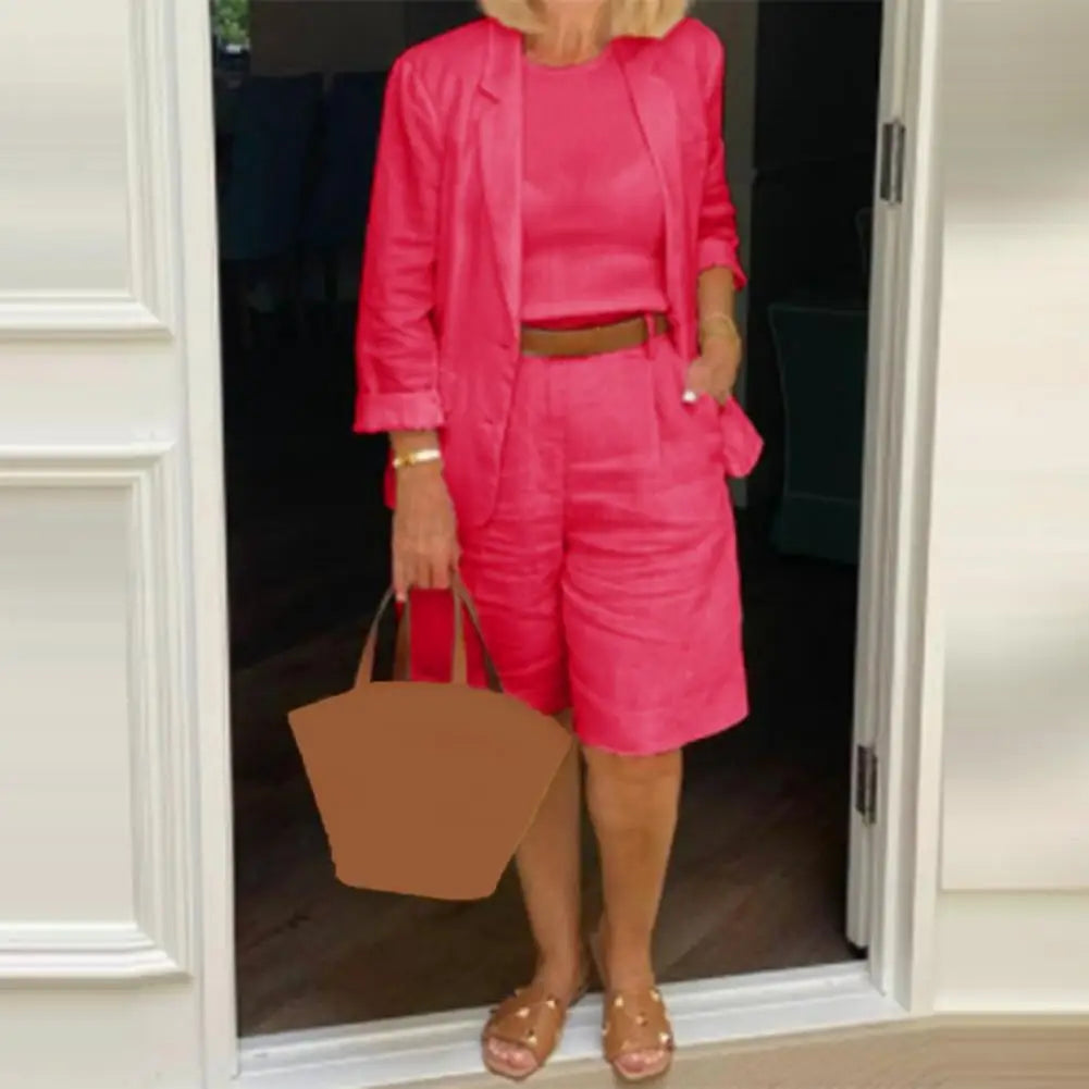 Attractive Two-Piece Set - Loose-Fit Blazer & Shorts