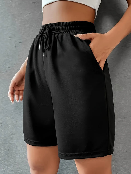 Women's Casual Sports Shorts & Sweatpants – Solid Color, Pockets & Drawstring