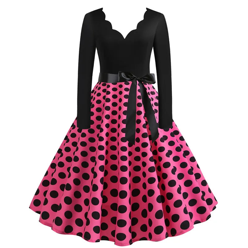 Vintage Polka Dot Dress – Long Sleeve 3XL Party Dress for Women
