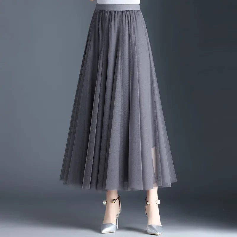 Grandiose 720-Degree A-Line Mesh Skirt – Elegant High-Waist Midi Dance Dress
