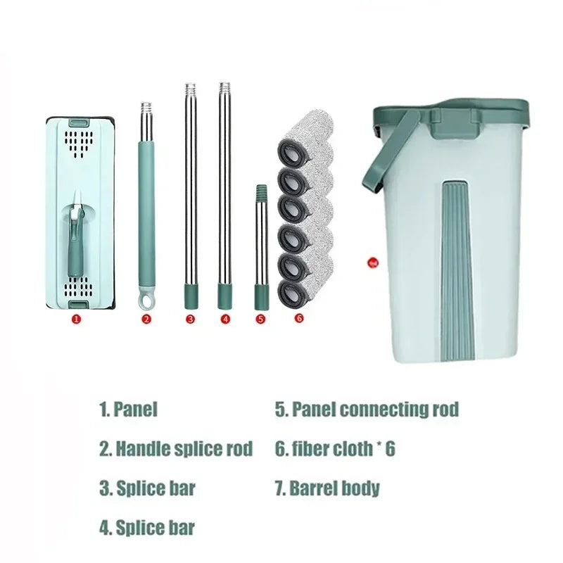 Microfiber Flat Mop with Bucket – Wet/Dry Cleaning for Laminate Wood Floors, Hands-Free Wringing