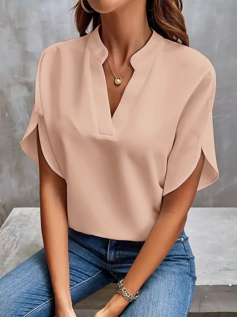 Elegant Chiffon V-Neck Blouse – Women's Loose Long-Sleeve Tunic for Spring & Summer
