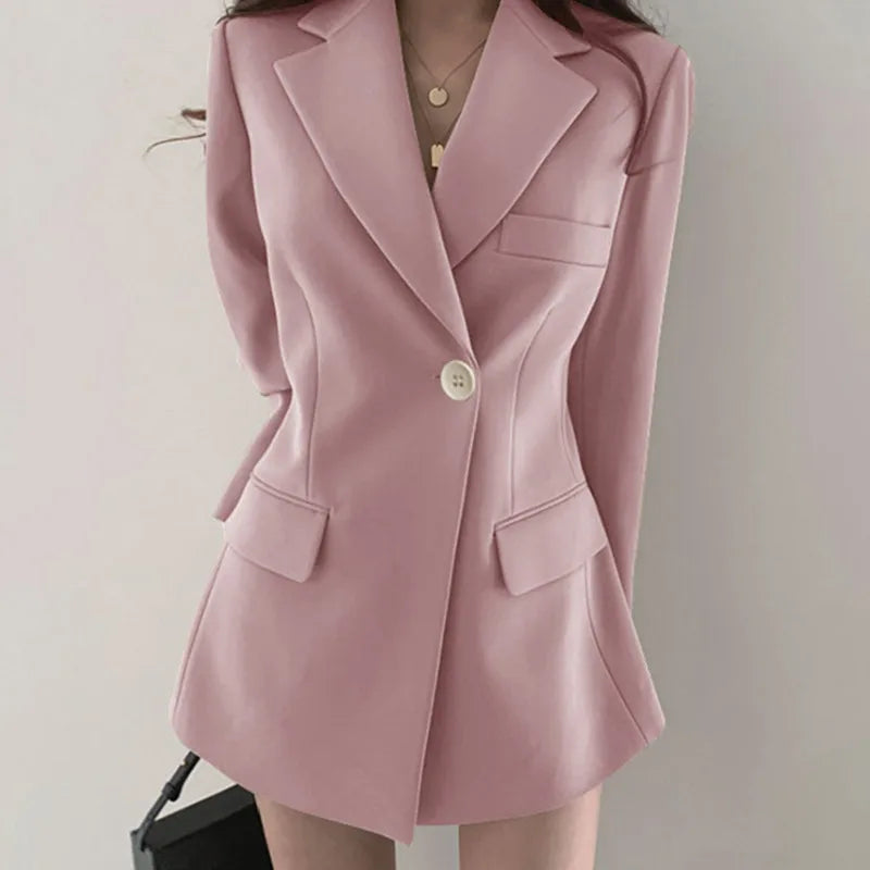 Casual Blazer Coat – Single Button, Long Sleeve, Elegant Fit