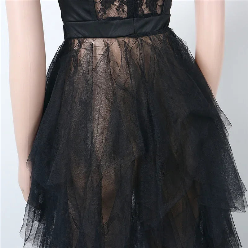 Sexy Tulle Ruffle Evening Gown – Off Shoulder Strapless Lace Maxi Ball Dress for Women