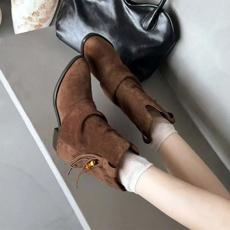 Chic Suede Tassel Ankle Boots
