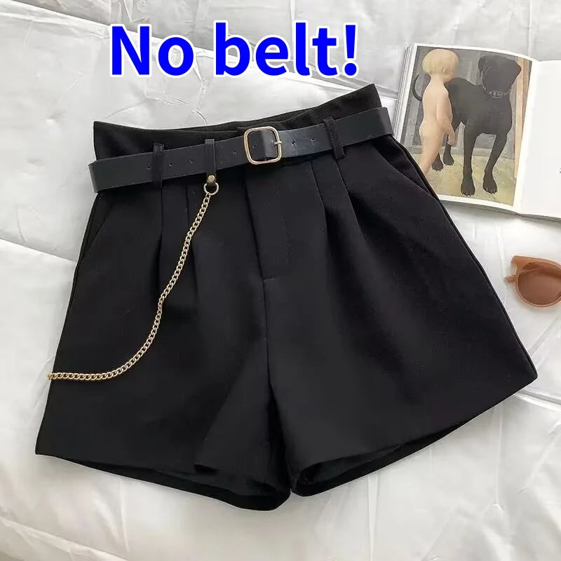 Elegant High-Waist Woolen Shorts – Women's Belted A-Line Wide-Leg Shorts for Autumn & Winter