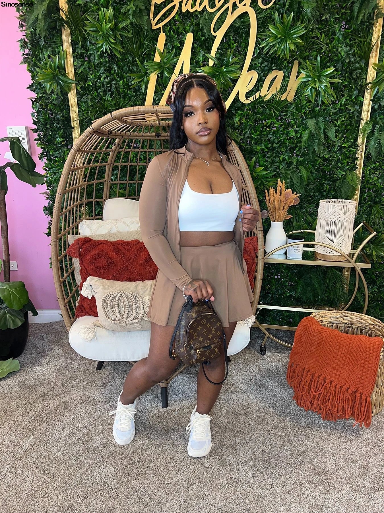 Women’s Casual Sports 2-Piece Set - Zip-Up Jacket & Mini Skirt with Shorts