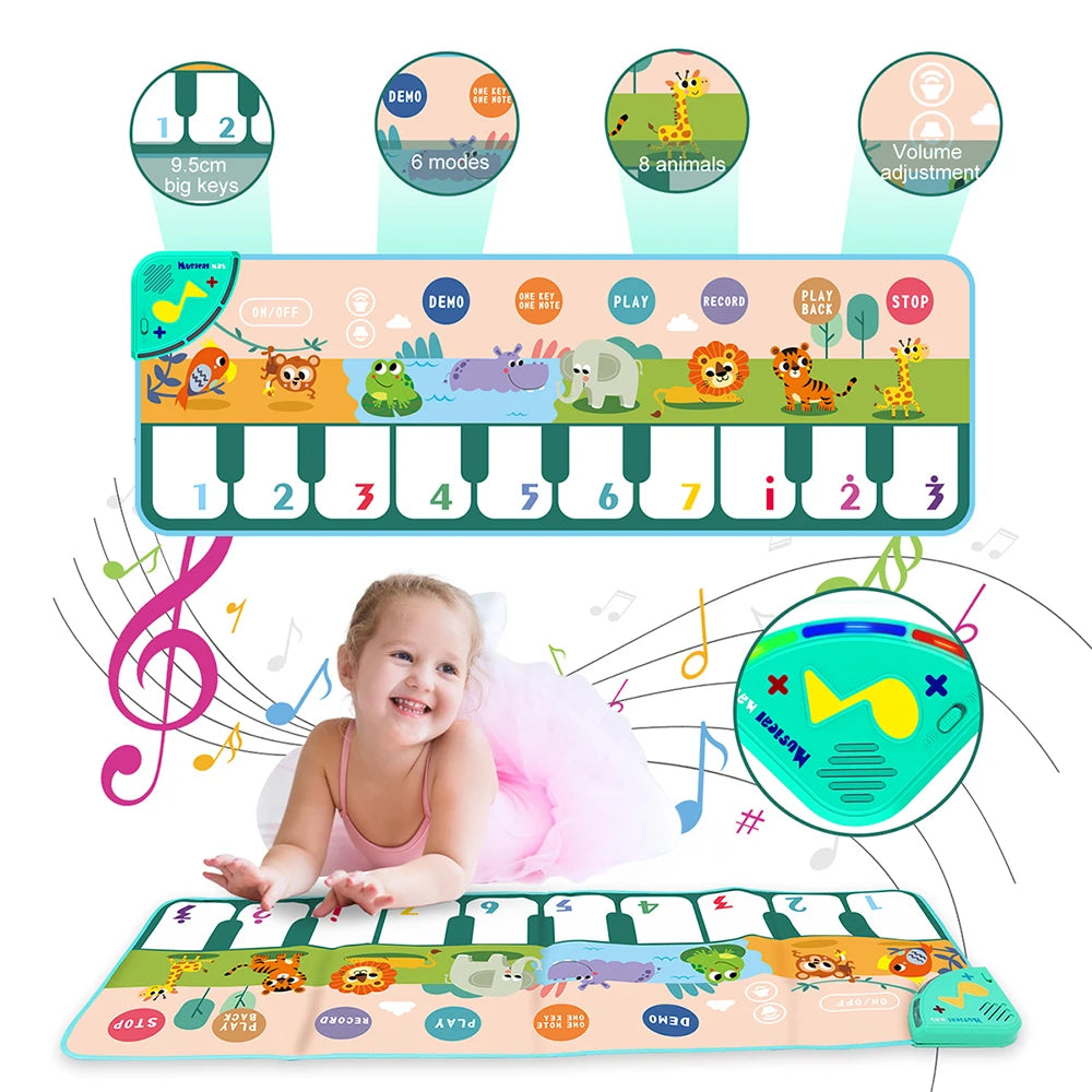 Coolplay Musical Piano Dance Mat for Kids – 110x36cm Interactive Animal Sound Floor Keyboard Mat