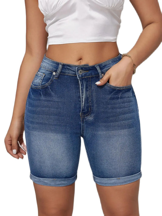 High-Waist Ripped Denim Shorts – Stretch Skinny Fit
