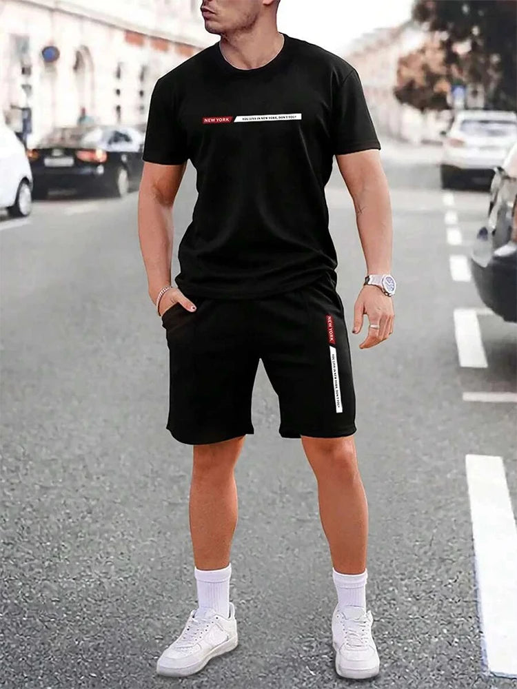 Men’s Urban Street Crew Neck Short Sleeve Set — Casual Top & Shorts