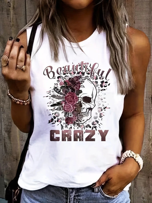 Women's Summer Skeleton Flower Print Sleeveless Oversized Tank Top