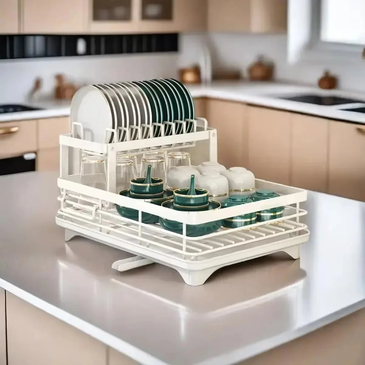 Stainless Steel Dish Rack with Cutting Board – Adjustable Kitchen Storage for Dishes & Utensils