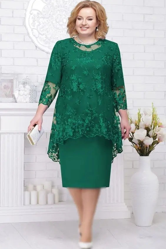 FSMG Plus Size Lace Embroidered Evening Set