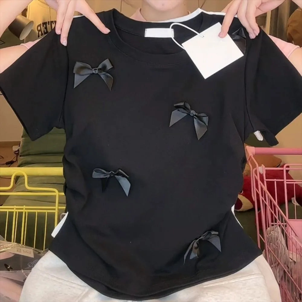 Elegant Ballet Bowknot T-Shirt - Japanese Style Crop Top