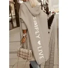 Women's Hooded Cardigan – Casual Long Sleeve Open Coat with Letter Print (Autumn/Winter 2024)
