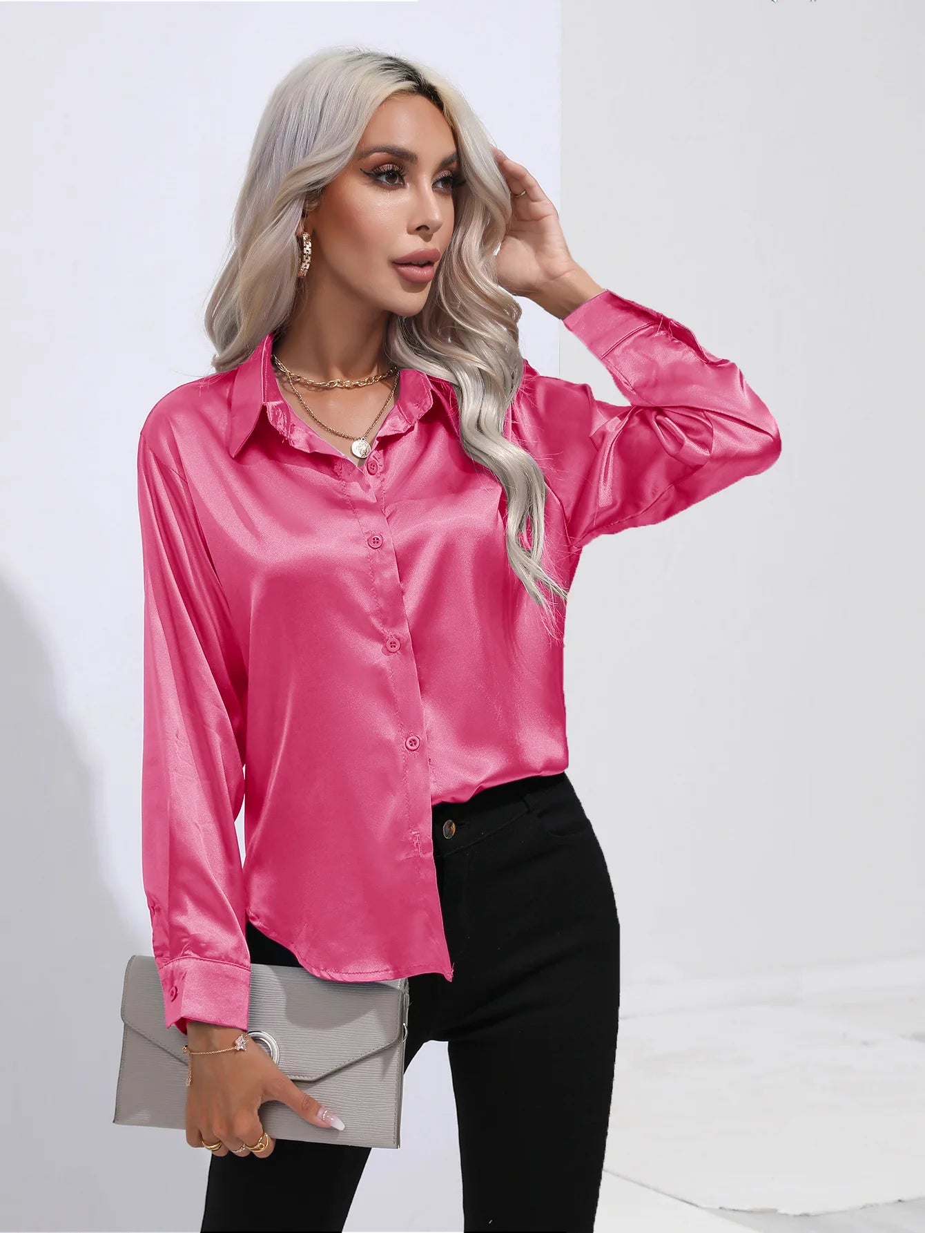 SatinGrace Button Blouse