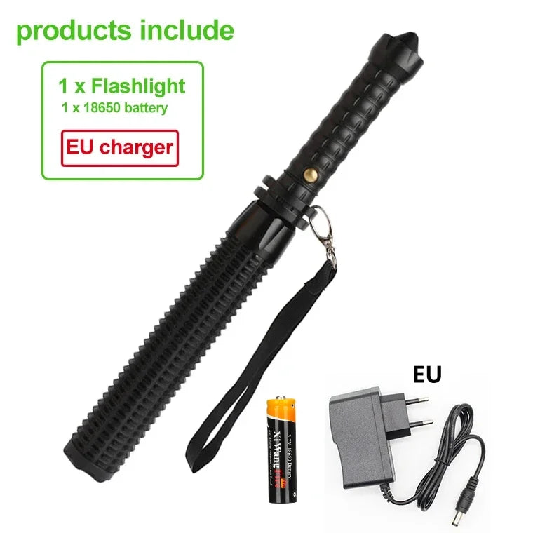 Super Bright Tactical Baseball Bat LED Flashlight - Focusable Zoomable Self-Defense Mace Light & Emergency Torch