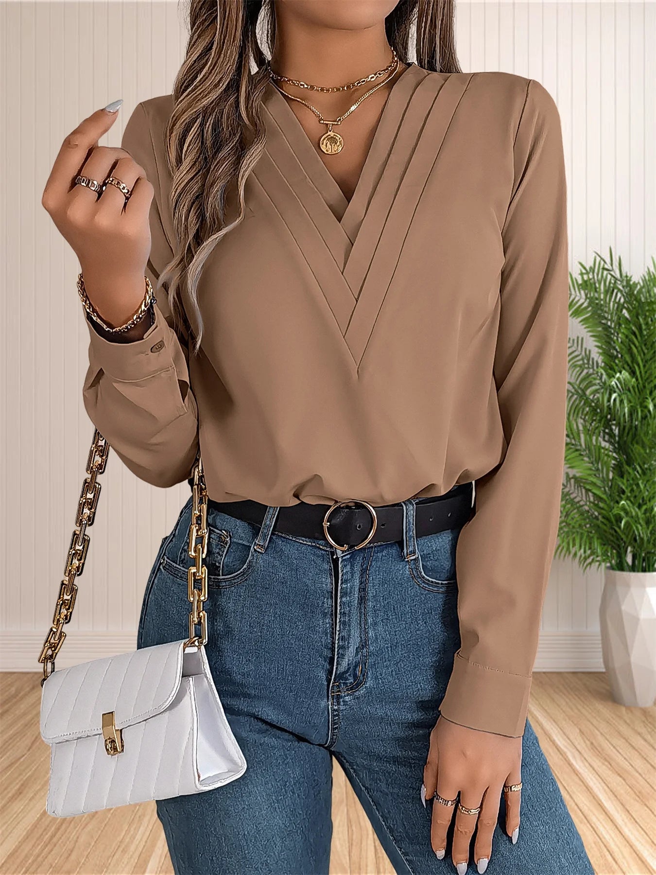 Women’s V-Neck Office Blouse