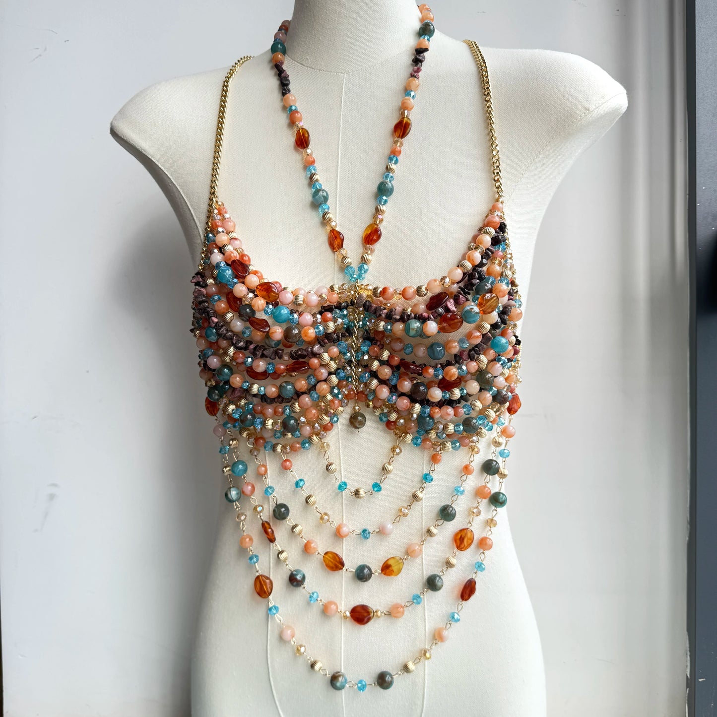 Exaggerated Pearl Beaded Body Chain – Women's Hollow-Out Bustier Camisole for Club & Rave Fashion