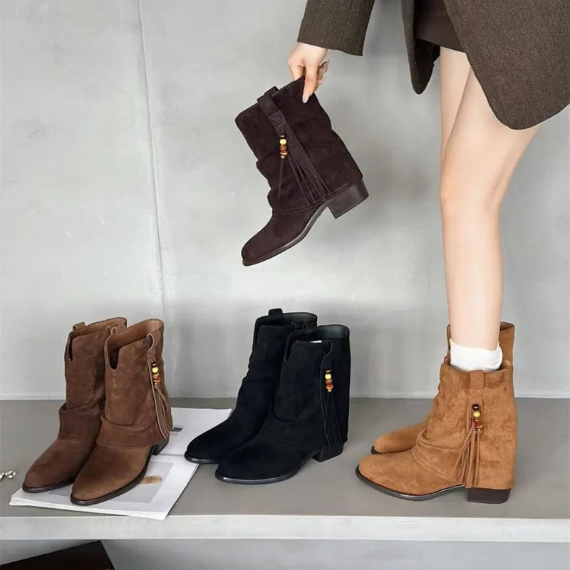 Chic Suede Tassel Ankle Boots