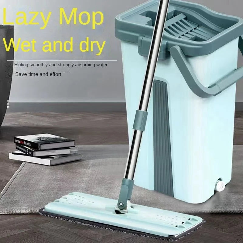 Microfiber Flat Mop with Bucket – Wet/Dry Cleaning for Laminate Wood Floors, Hands-Free Wringing