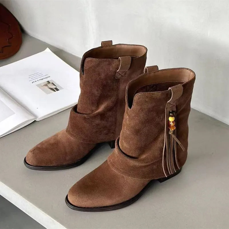 Chic Suede Tassel Ankle Boots