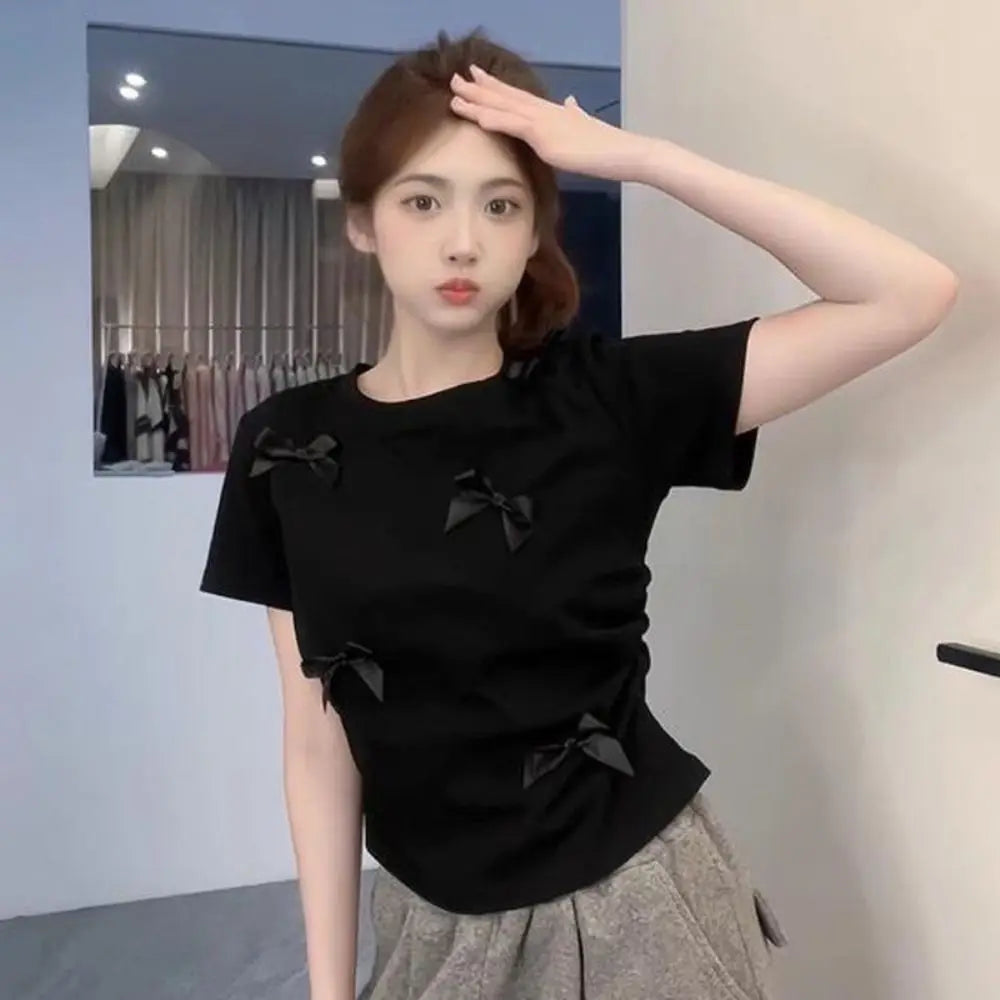 Elegant Ballet Bowknot T-Shirt - Japanese Style Crop Top