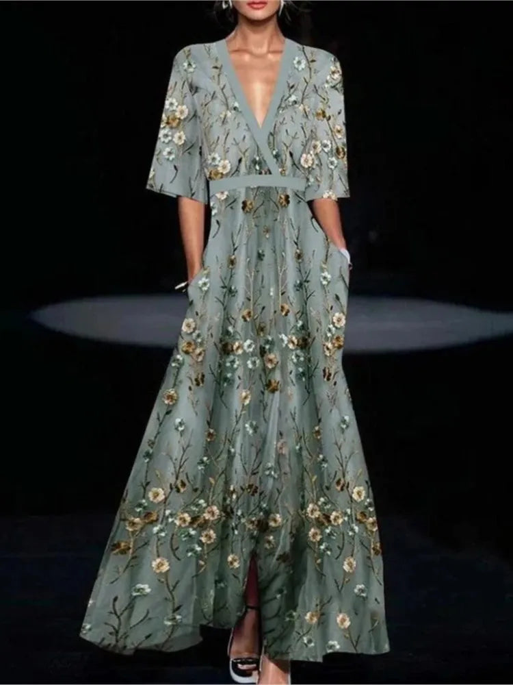 Women’s Printed V-Neck Belted Dress