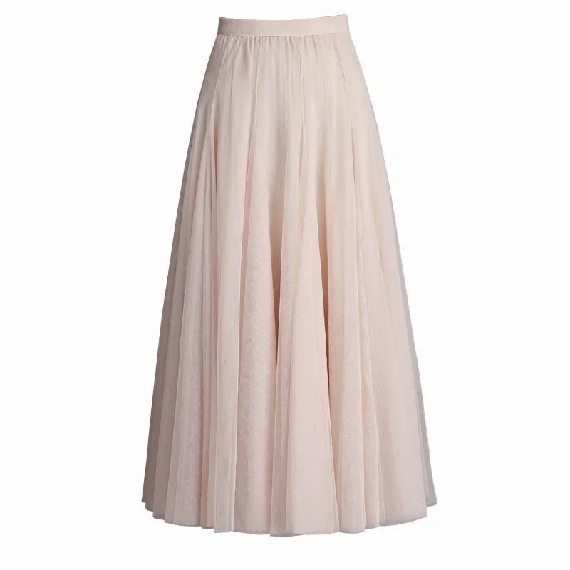 Grandiose 720-Degree A-Line Mesh Skirt – Elegant High-Waist Midi Dance Dress