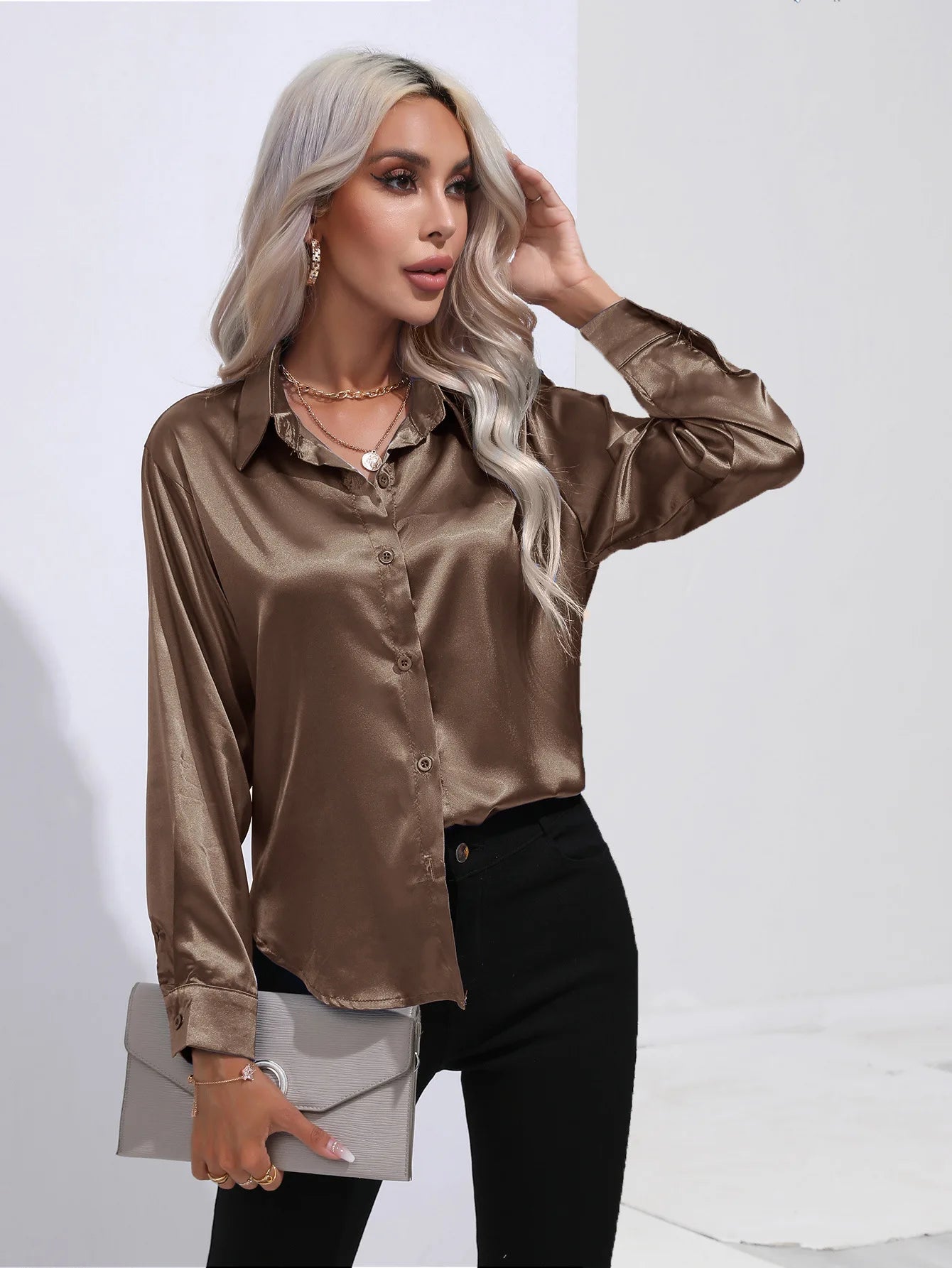 SatinGrace Button Blouse