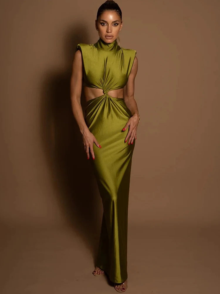 Mozision Sleeveless Turtleneck Bodycon Maxi Dress