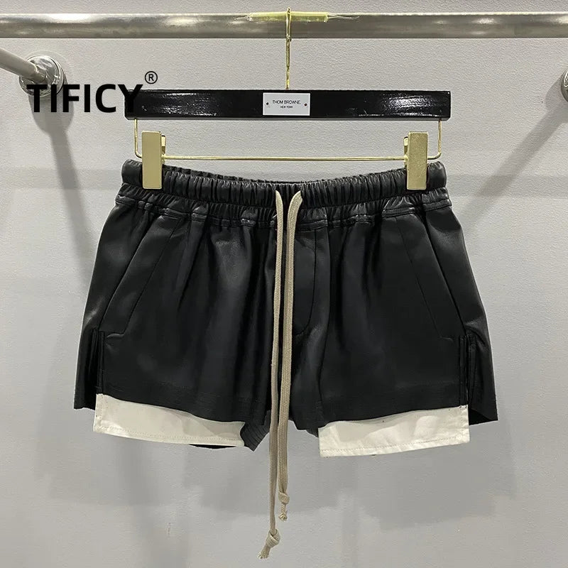 Women's PU Leather Four-Pocket Comfortable Black Shorts
