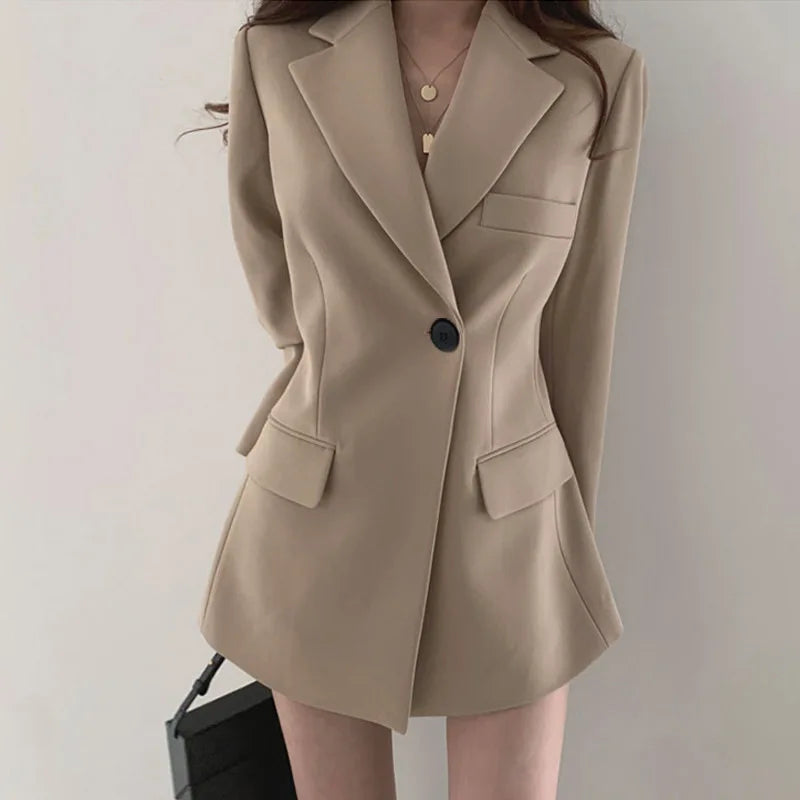 Casual Blazer Coat – Single Button, Long Sleeve, Elegant Fit