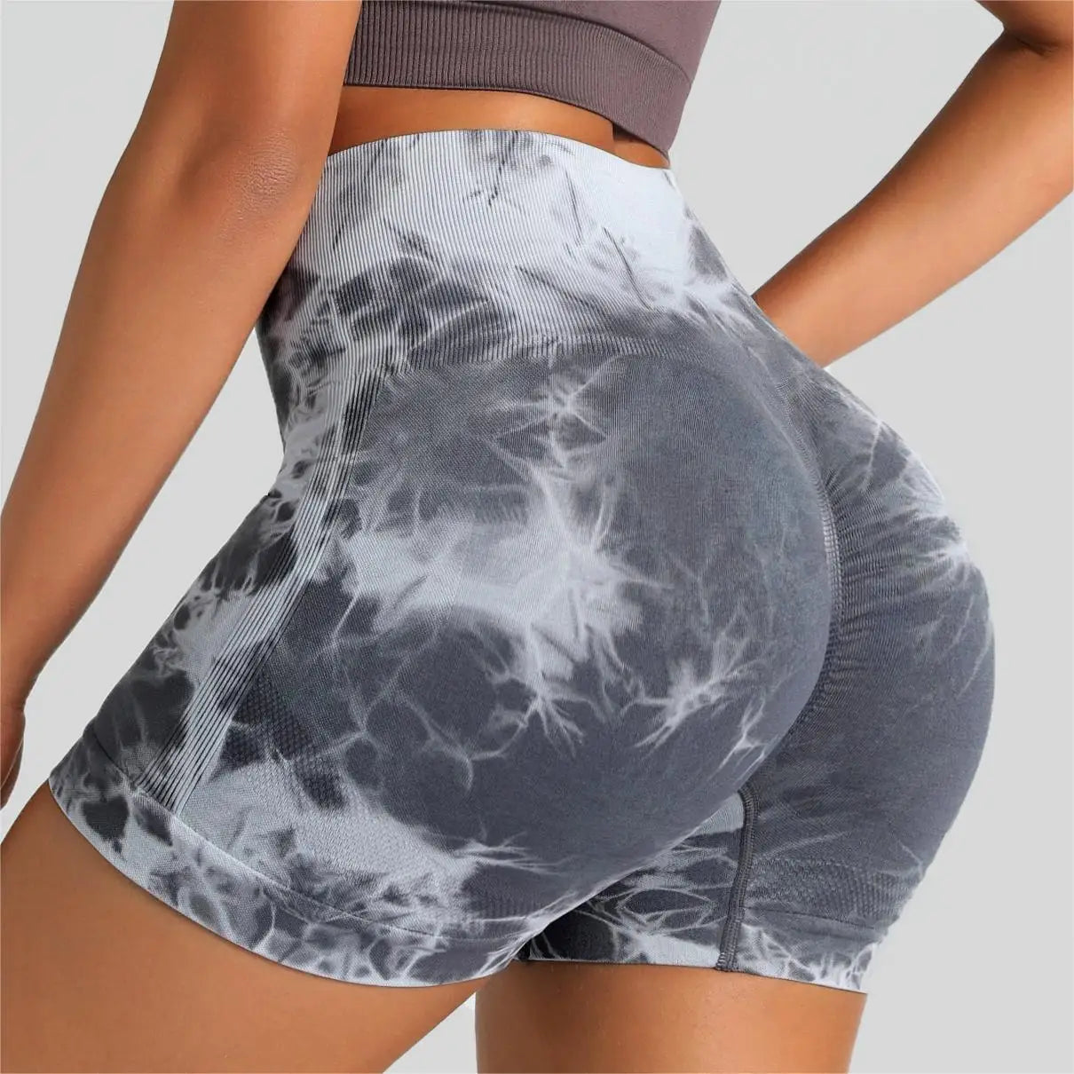 Seamless Tie-Dye High-Waist Shorts – Women's Push-Up Tummy Control Gym & Yoga Shorts
